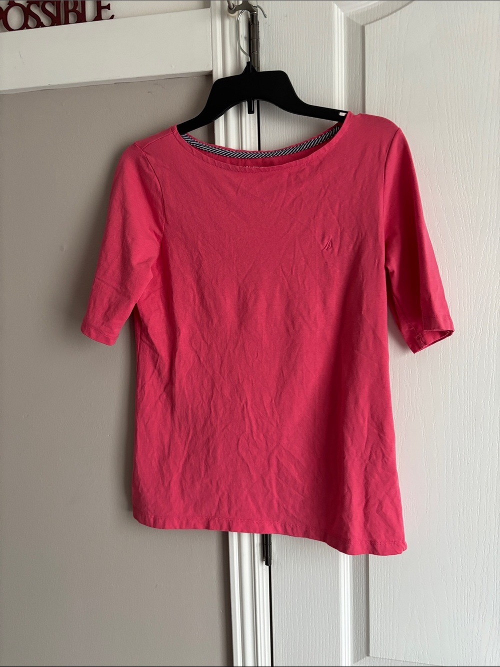 Nautica Hot Pink Boatneck Elbow-Sleeve Tee